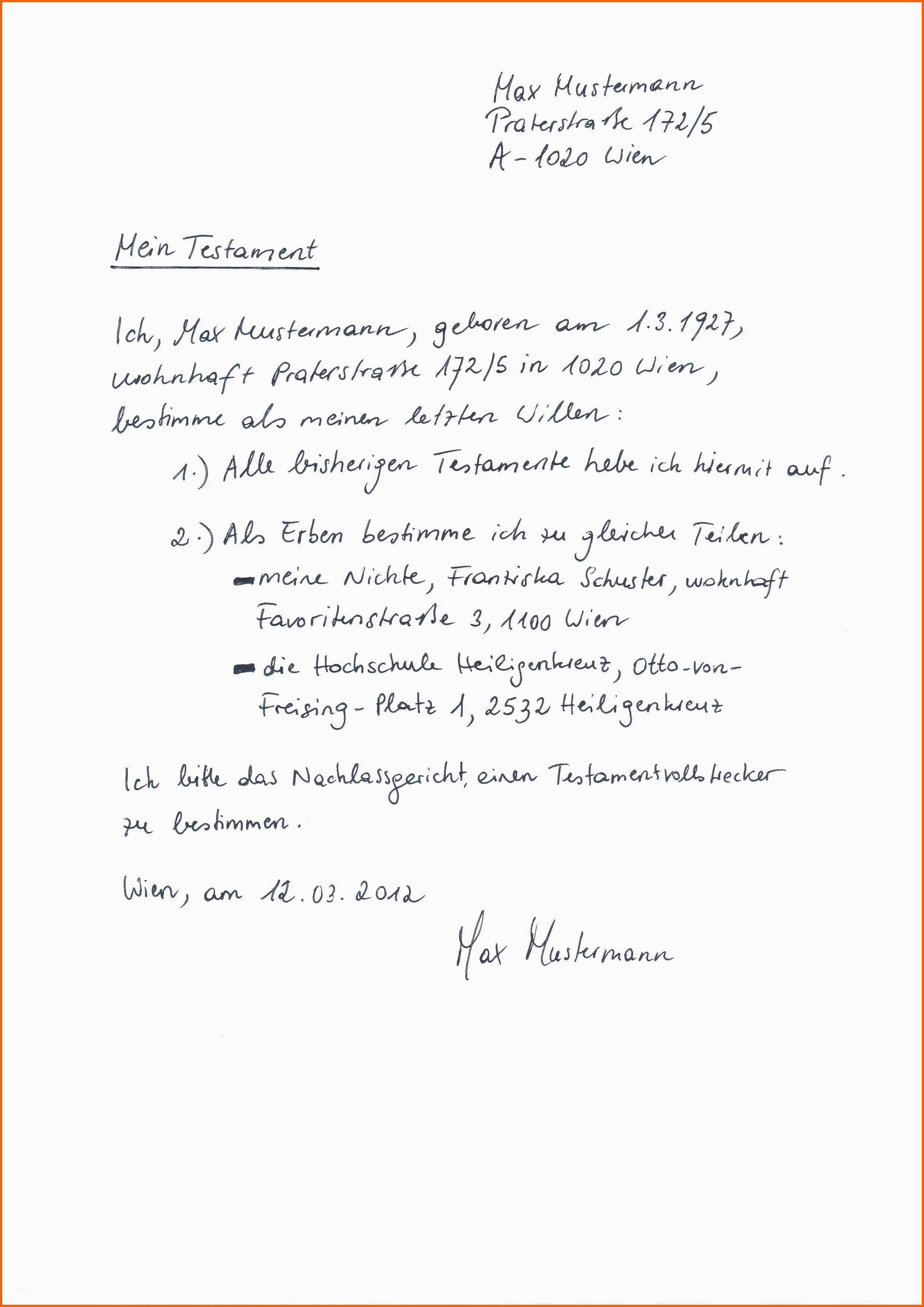 Außergewöhnlich 10 Testament Vorlage