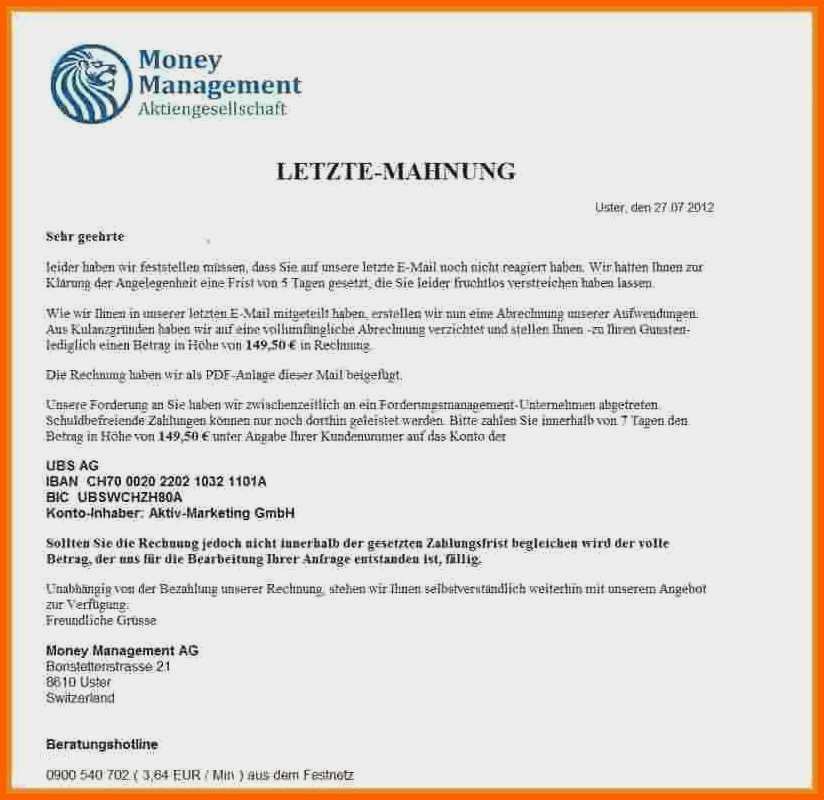 Außergewöhnlich 12 Letzte Mahnung Schreiben
