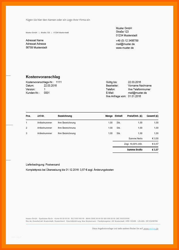 Außergewöhnlich 8 Angebot Vorlage Word