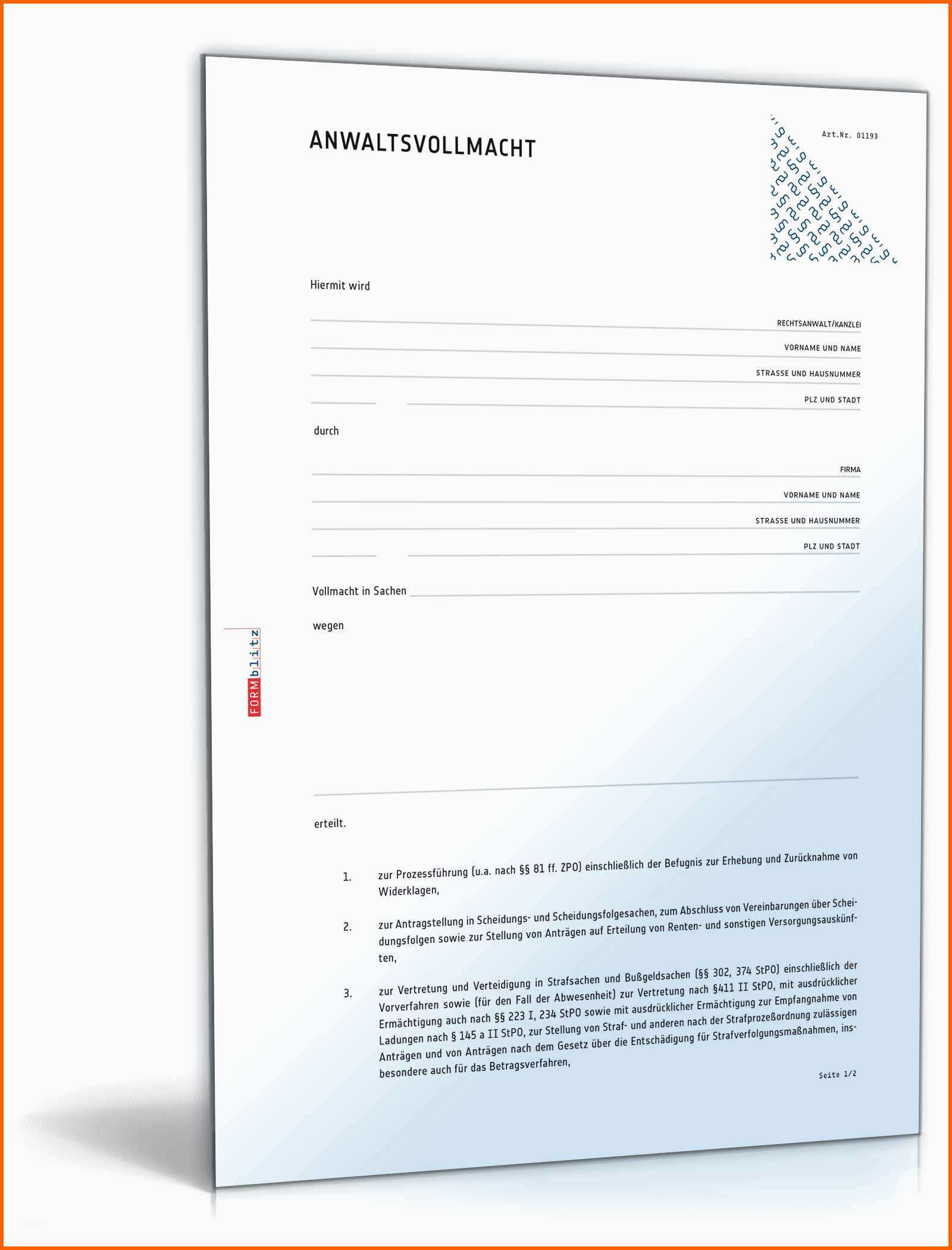 Außergewöhnlich Anwaltsvollmacht Rechtssicheres Muster Zum Download
