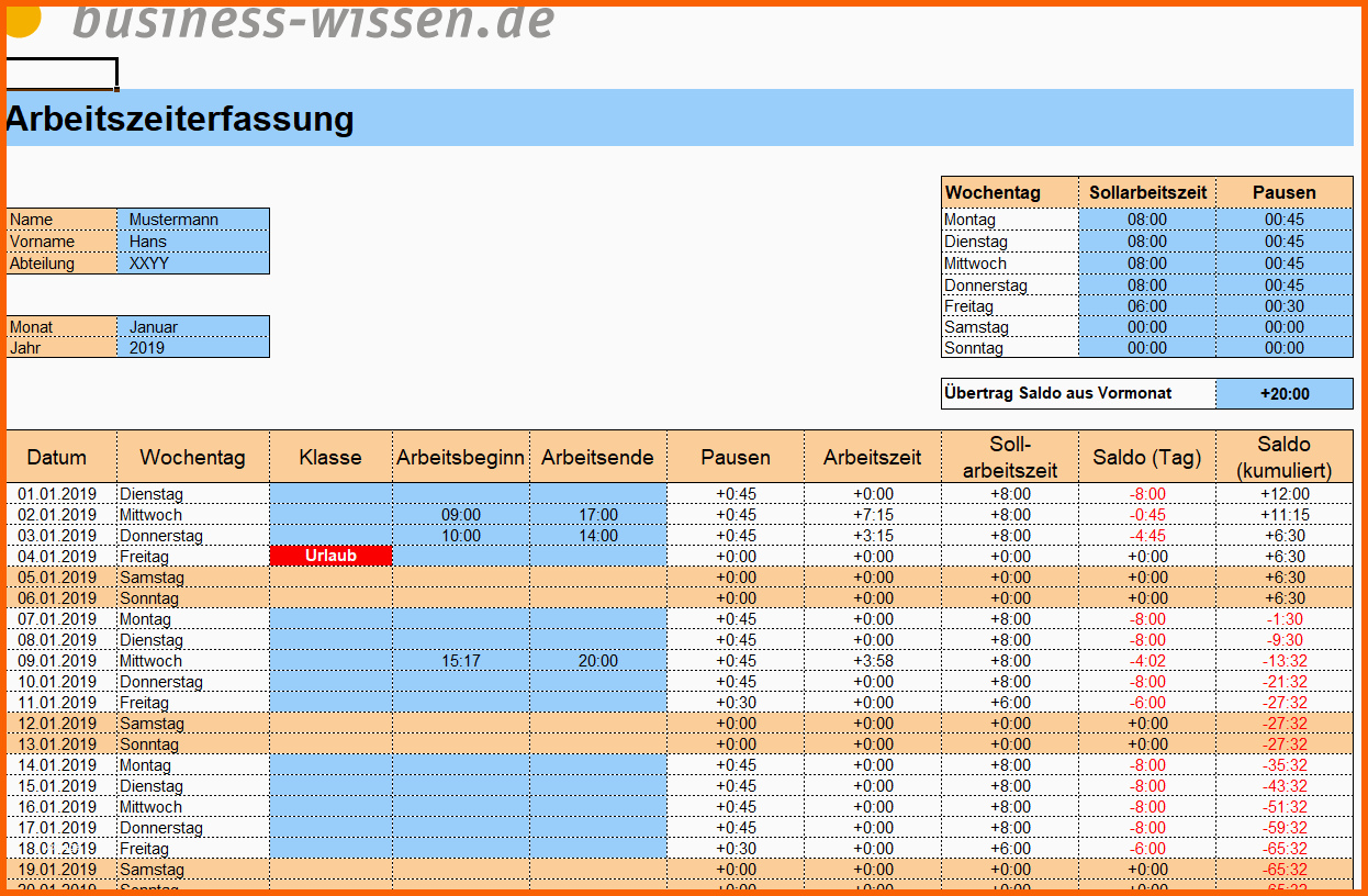 Außergewöhnlich Excel Urlaubsplaner 2019 sofort Download
