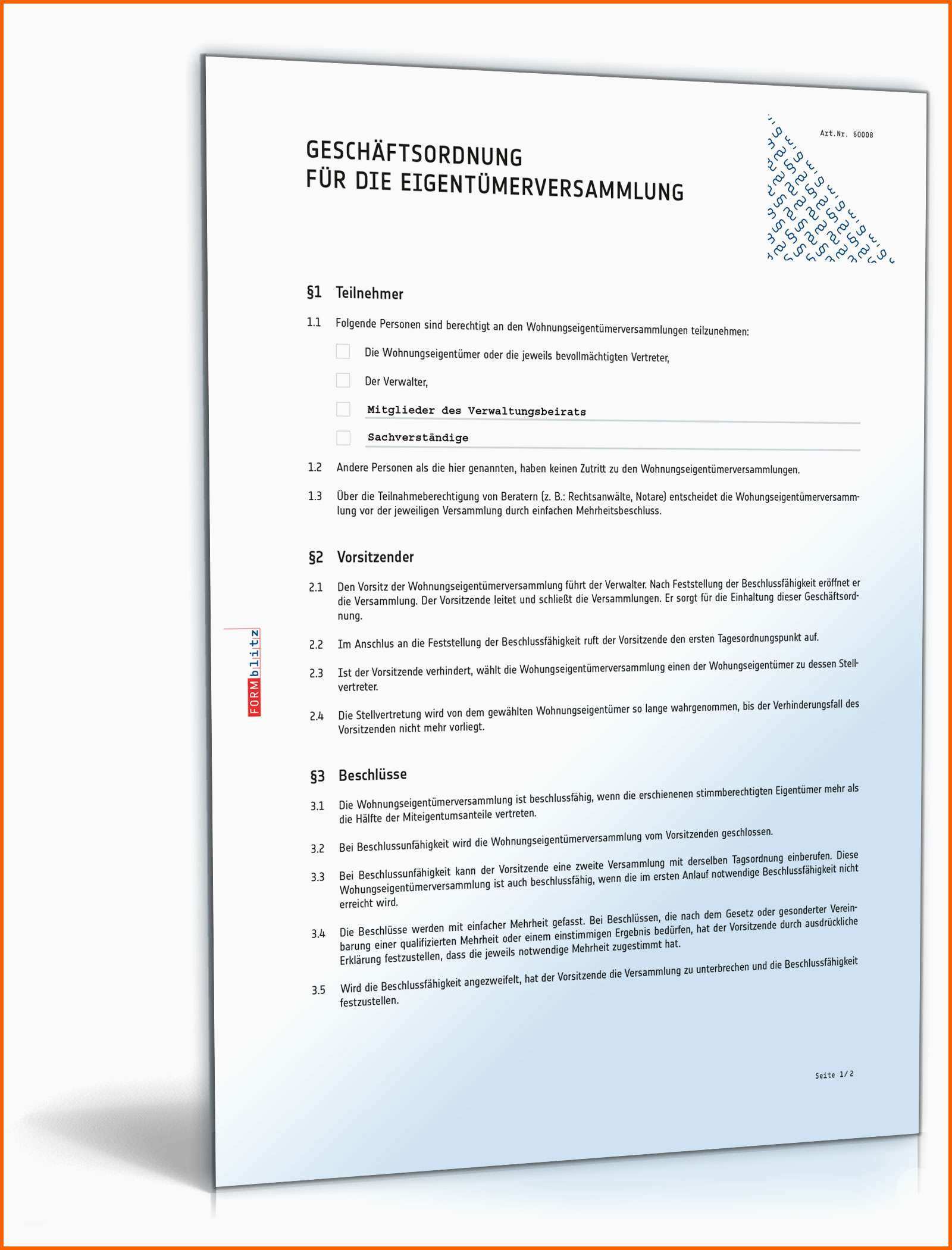 Außergewöhnlich Geschäftsordnung Wohnungseigentümergemeinschaft