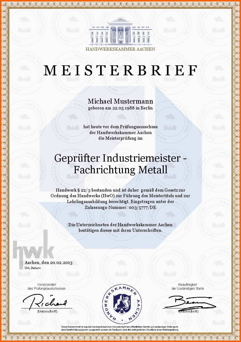 Außergewöhnlich Hwk Meisterbrief 16b