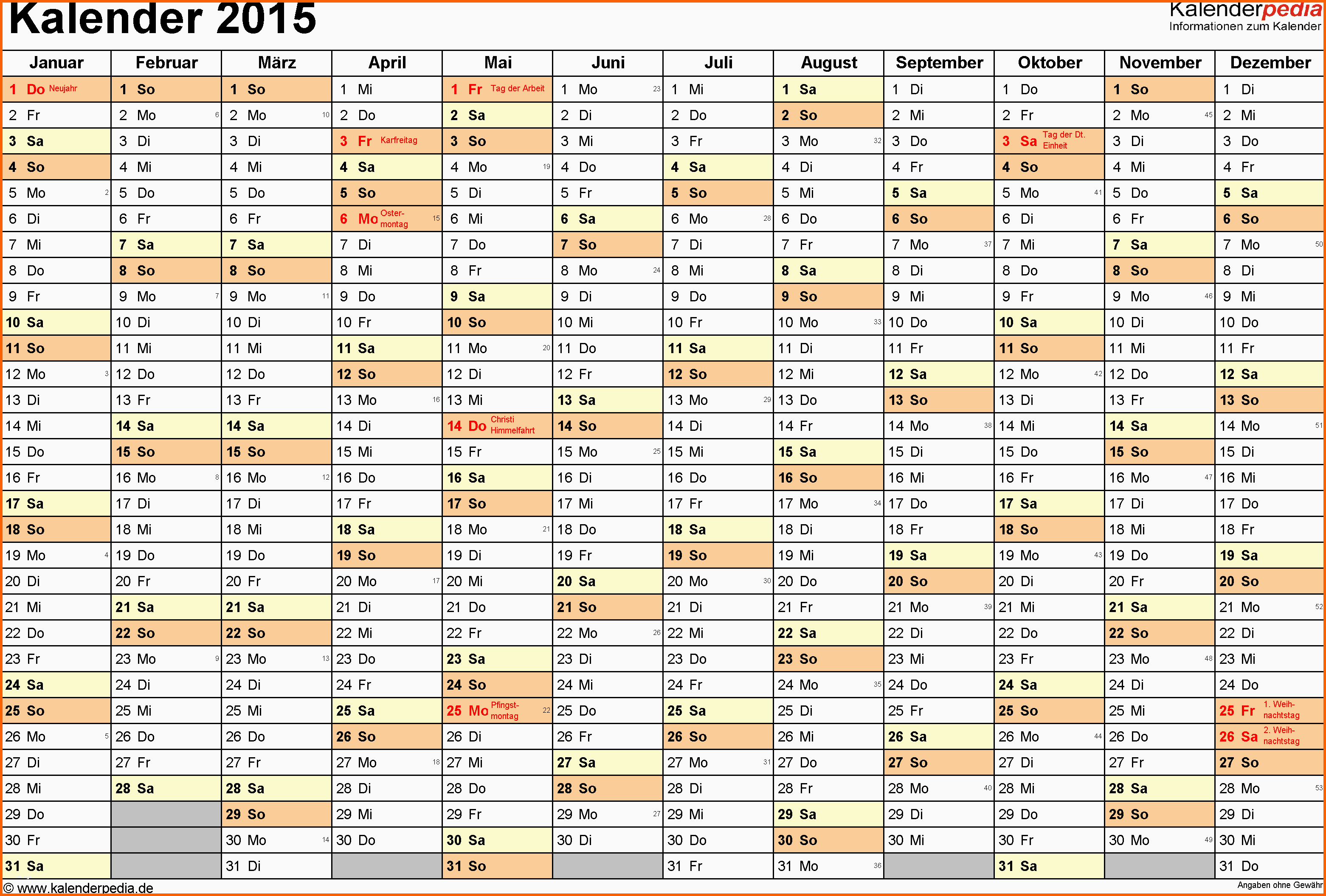 Außergewöhnlich Kalender 2015 In Excel Zum Ausdrucken 16 Vorlagen