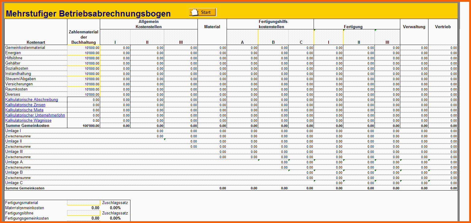 Außergewöhnlich Kalkulation Von Eigenerzeugnissen Excel Vorlage Zum Download