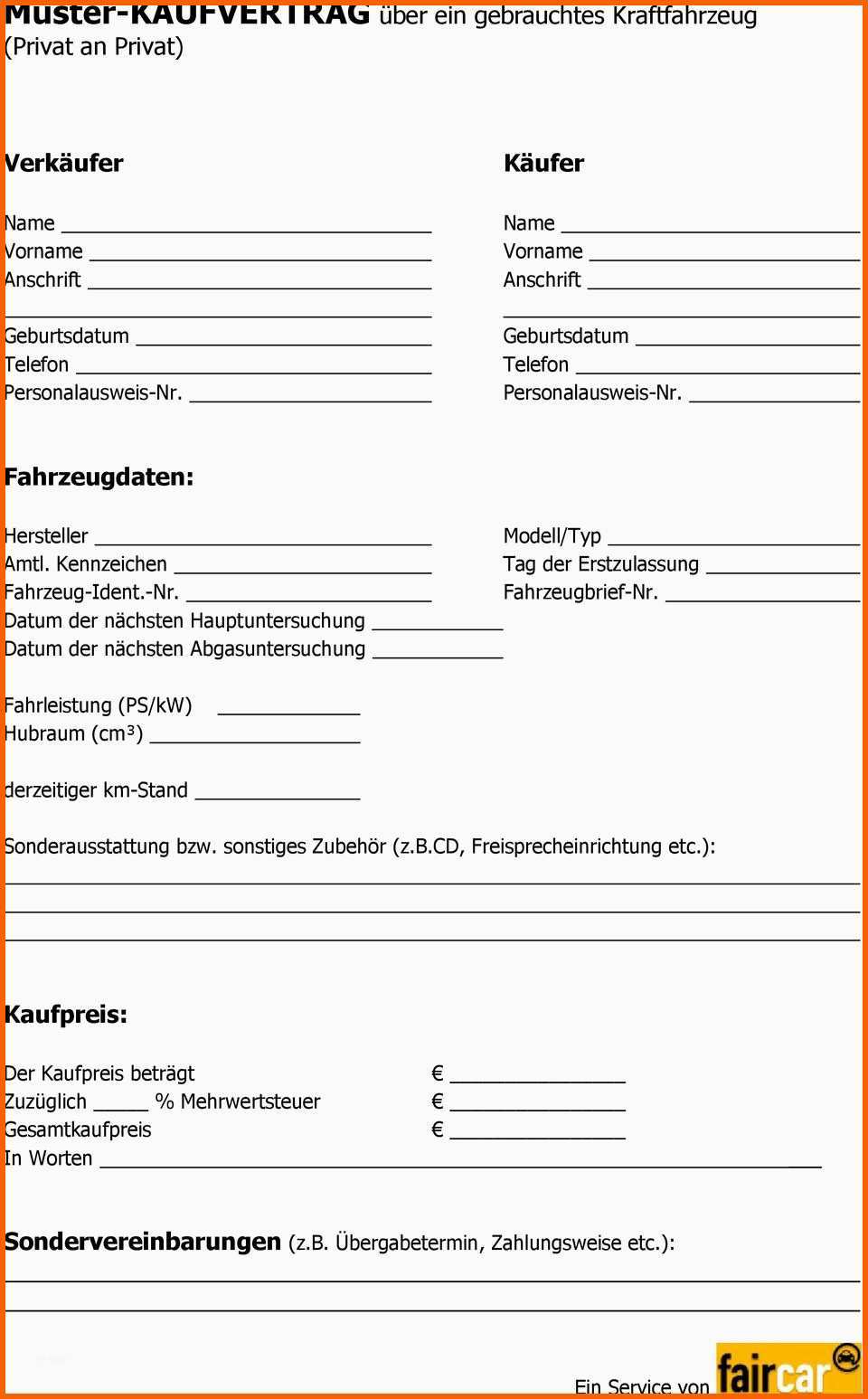 Außergewöhnlich Kfz Kaufvertrag Word Vorlage