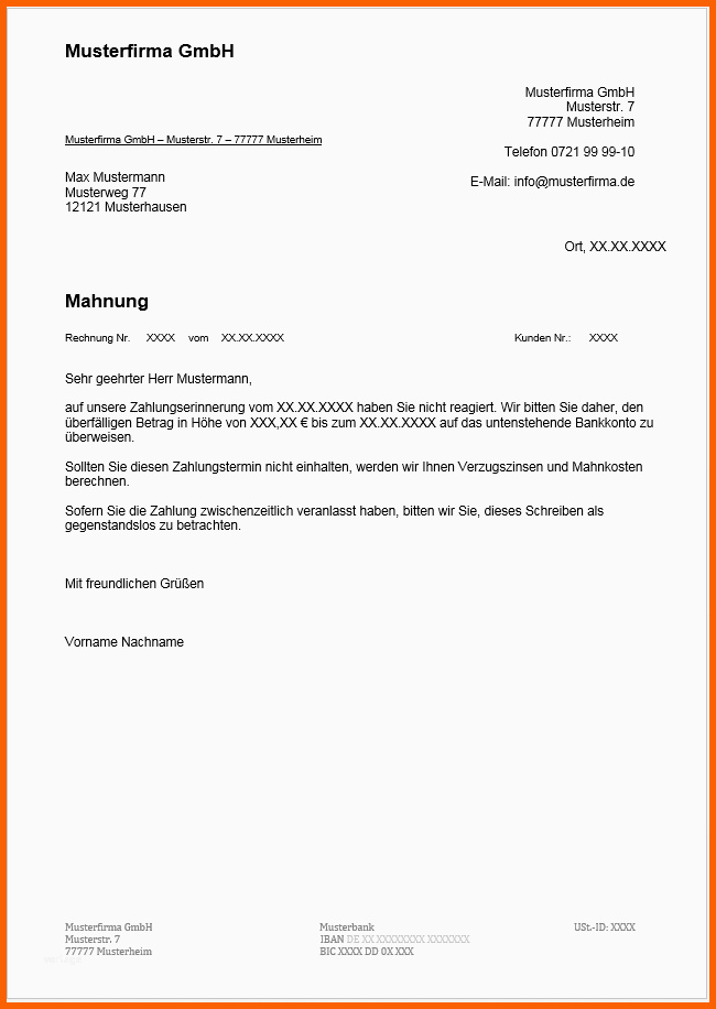 Außergewöhnlich Mahnung Schreiben