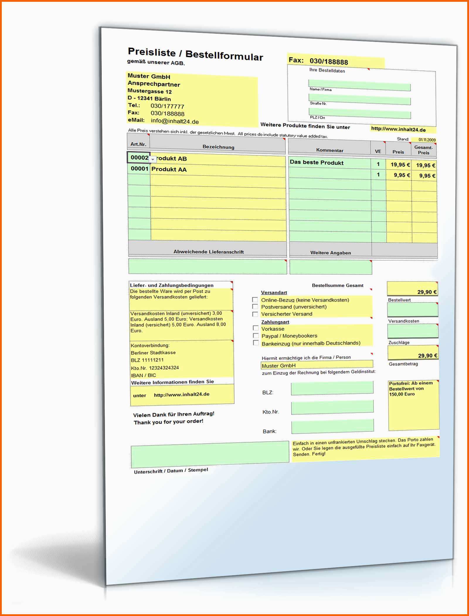 genial einfache preisliste mit excel