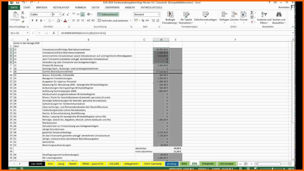 Außergewöhnlich Tutorial Einnahmearten In Excel Vorlage EÜr Definieren