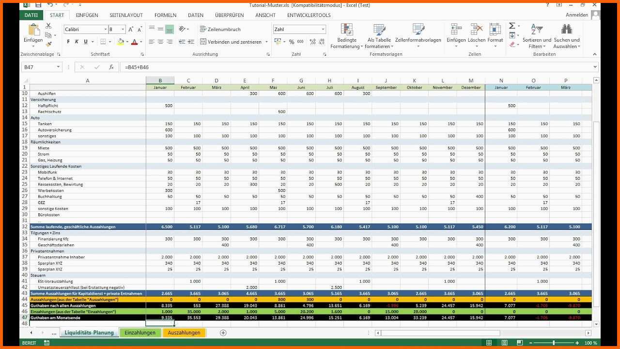 Außergewöhnlich Tutorial Excel Vorlage Liquiditätsplanung Einführung