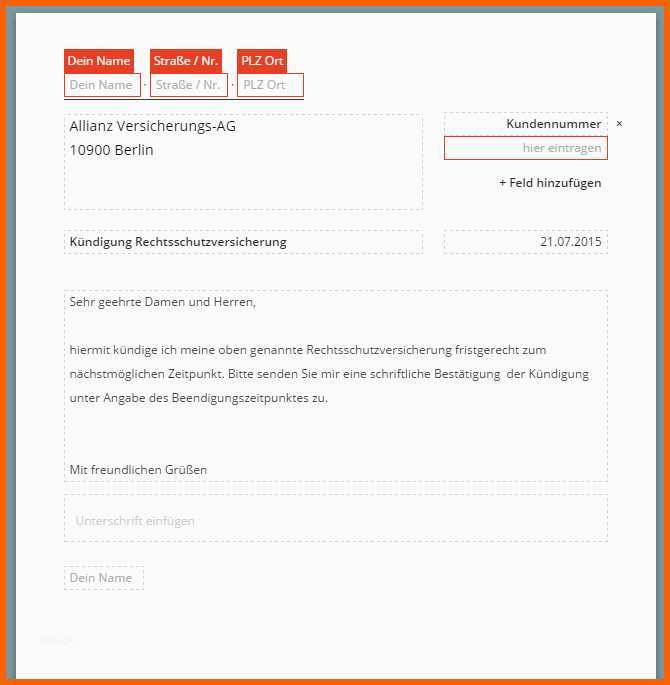 Ausgezeichnet Allianz Rechtsschutzversicherung Kündigung Vorlage