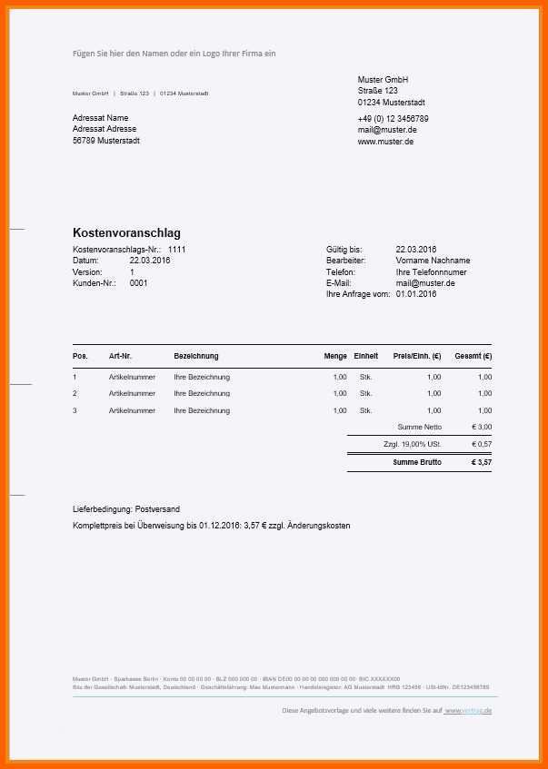 Ausgezeichnet Angebot Vorlage Word