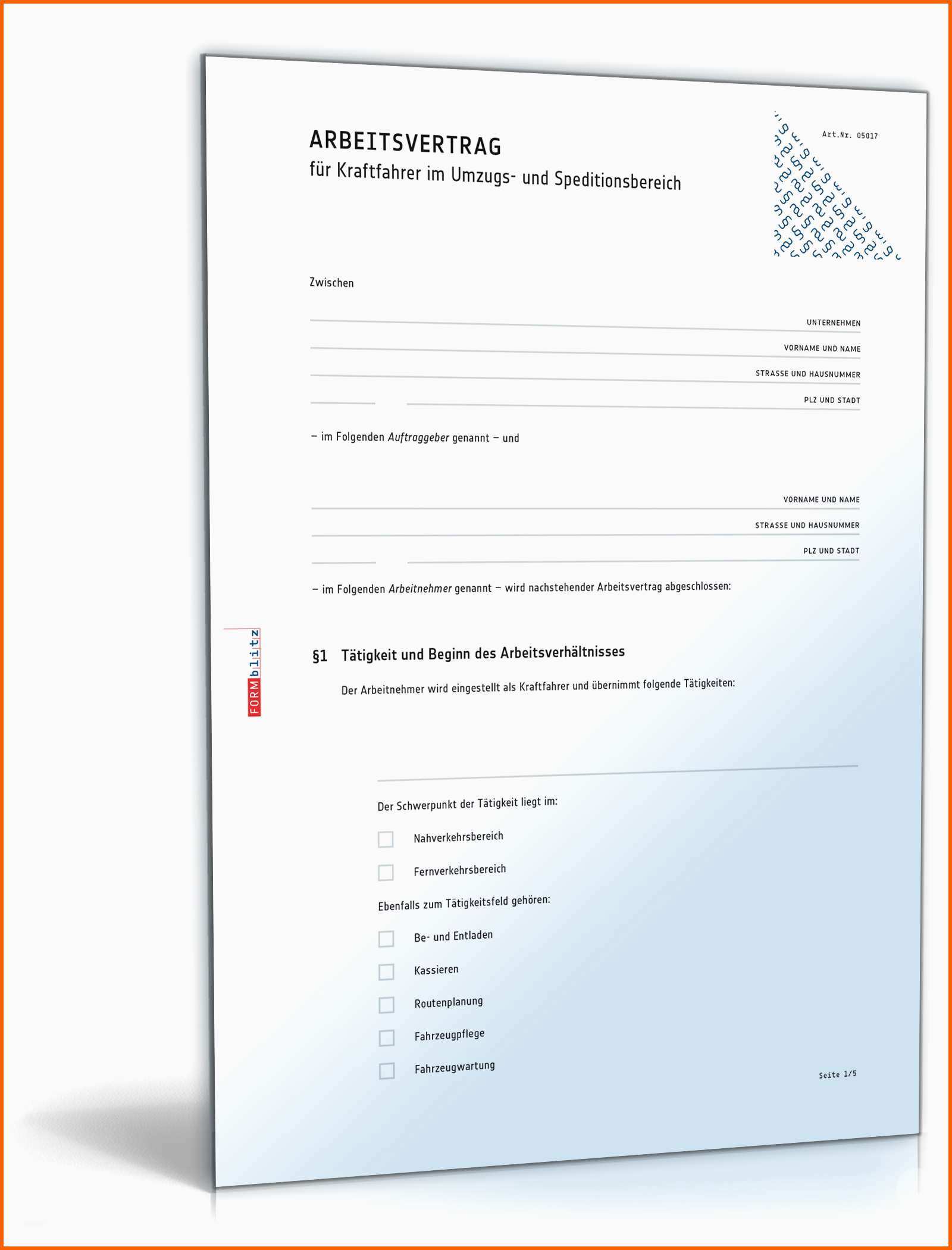 Ausgezeichnet Arbeitsvertrag Kraftfahrer