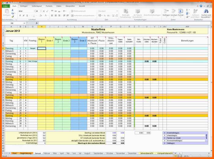 Ausgezeichnet Arbeitszeiterfassung Excel Vorlage – Various Vorlagen