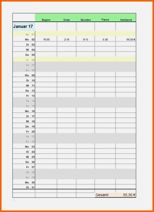 Ausgezeichnet Arbeitszeitkonto Vorlage Erstaunlich Excel