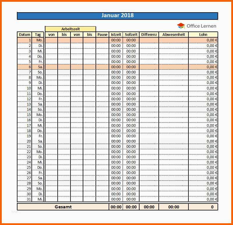 Ausgezeichnet Arbeitszeitnachweis Vorlage 2017 Süß 6 Arbeitszeitnachweis