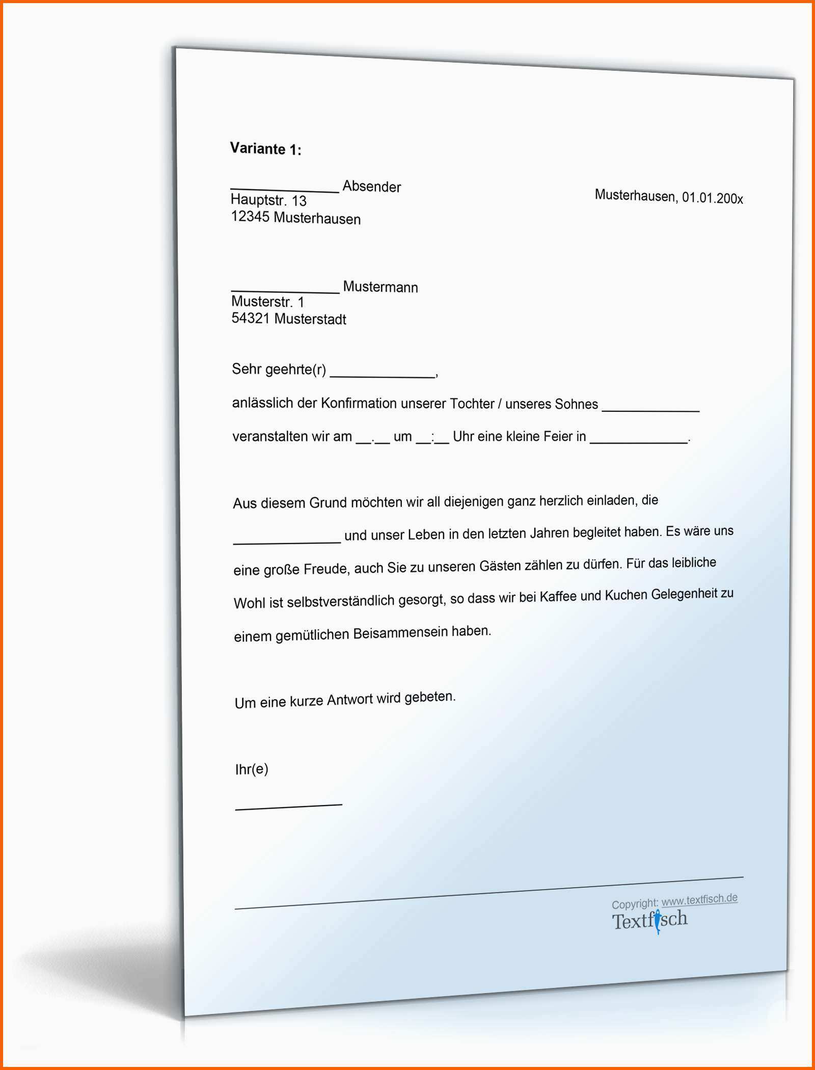 Ausgezeichnet Einladung Zur Konfirmation Muster Zum Download