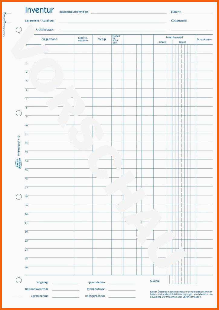 Ausgezeichnet Inventurbuch 1101