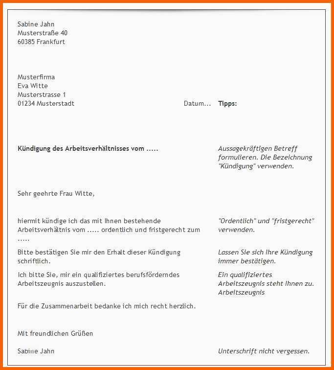 Ausgezeichnet Kündigungsschreiben Arbeitnehmer Mit Bestätigung 10