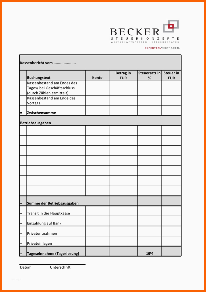 Ausgezeichnet Merkblatts Kassenbericht Excel Vorschau Kassenbuch