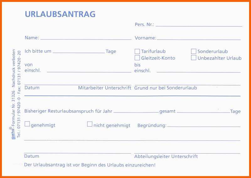 Ausgezeichnet Peha formular Urlaubsantrag Din A6