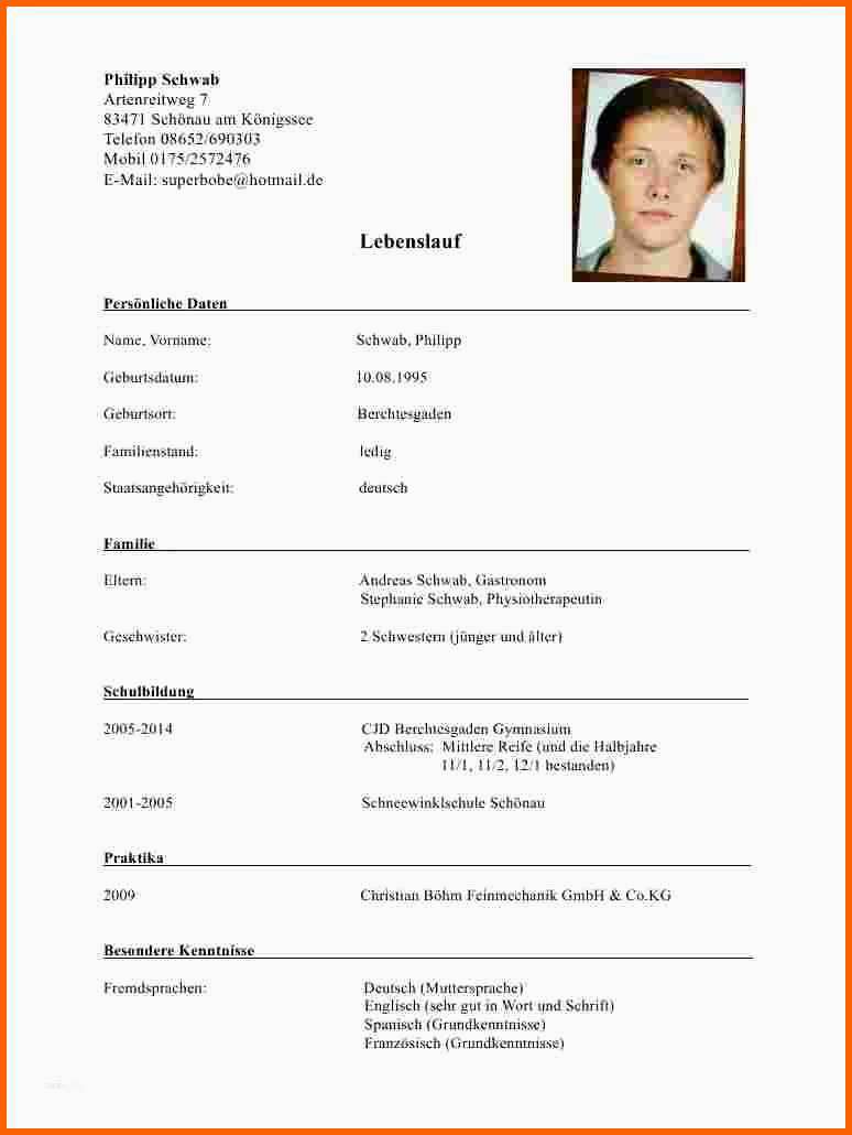 Ausgezeichnet Schüler Lebenslauf Vorlage Neu Lebenslauf Vorlage Schüler