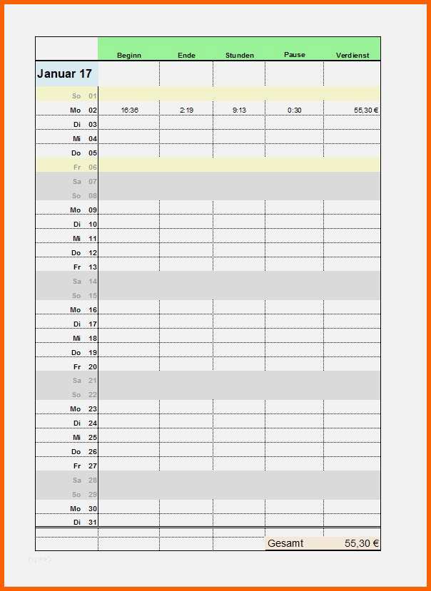 Ausgezeichnet Stundenzettel Excel Vorlage Kostenlos 2016 Beste Excel