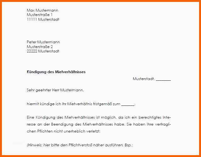 Ausgezeichnet Vorlage Kündigung Wohnung