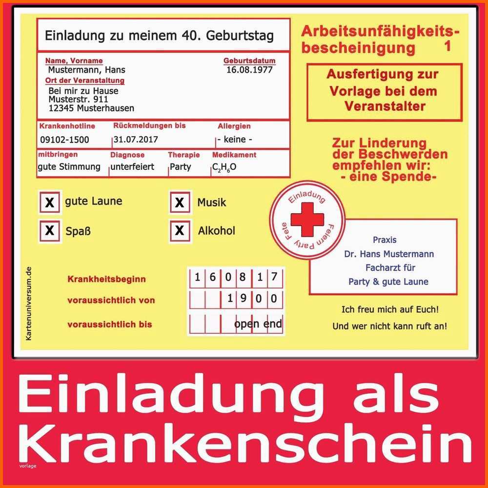 Fantastisch Einladung Krankenschein Vorlage Kostenlos Luxus Kostenlos