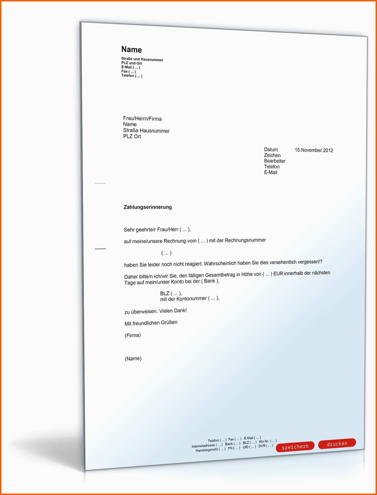 Ausgezeichnet Zahlungserinnerung Muster Vorlage Zum Download