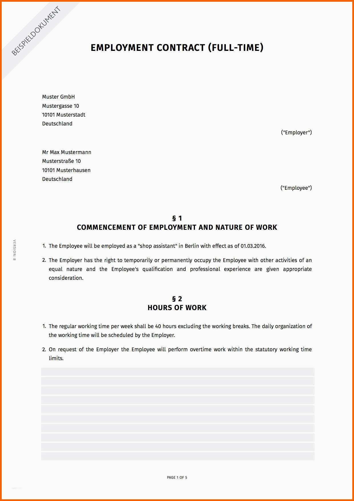 Ausnahmsweise 16 Einfacher Arbeitsvertrag Vorlage