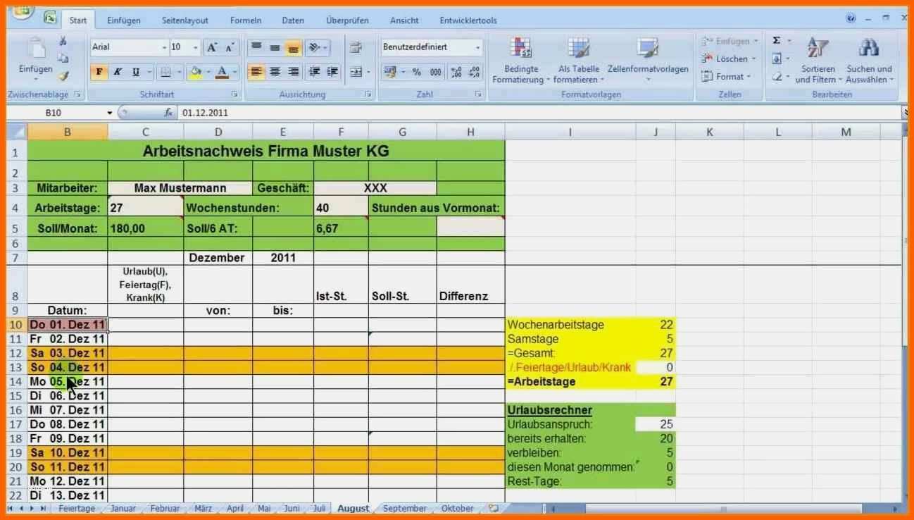 Ausnahmsweise 65 Schön Excel Vorlage Zeiterfassung Abbildung