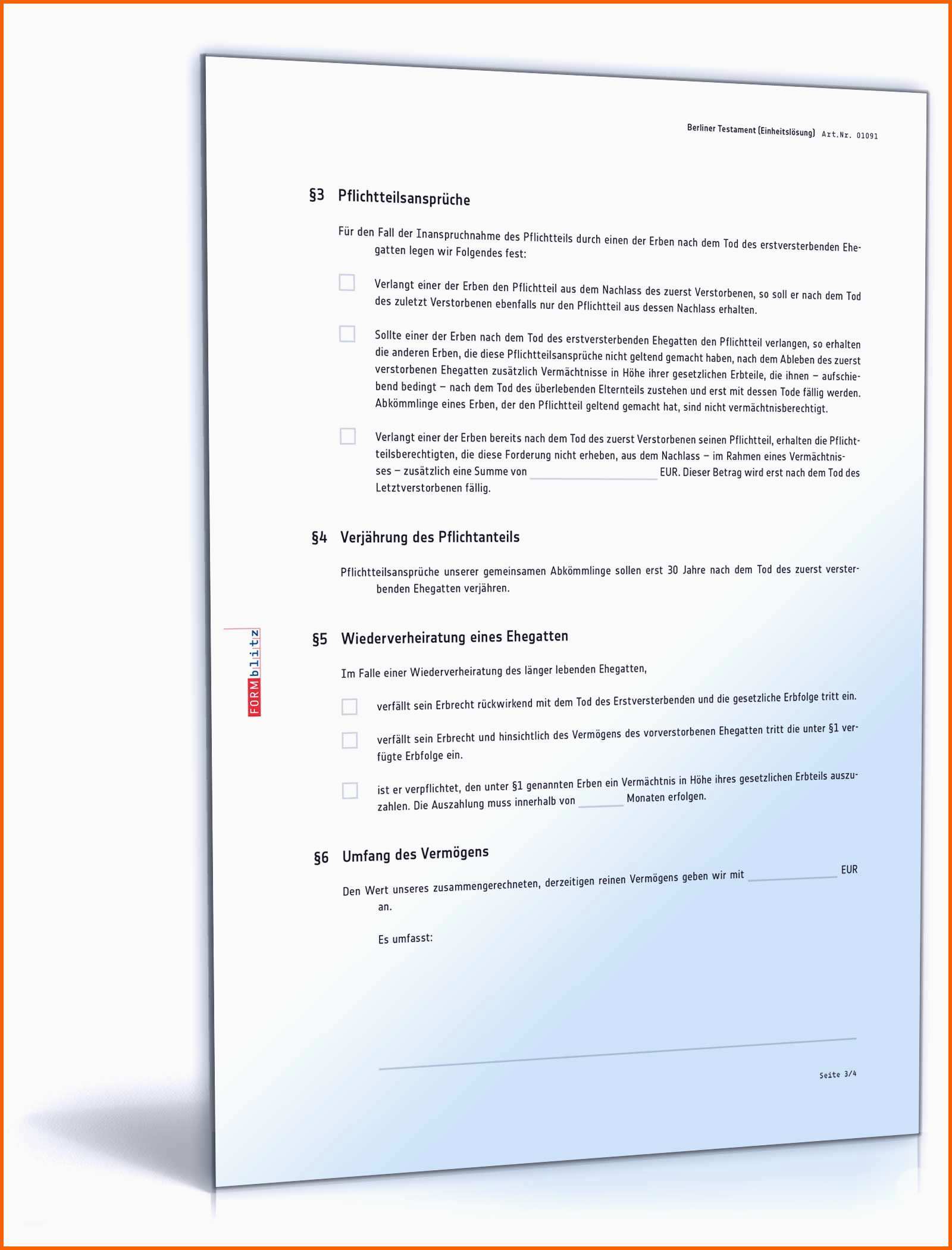 Ausnahmsweise Berliner Testament Vorlage Kostenlos Pdf Schön Muster