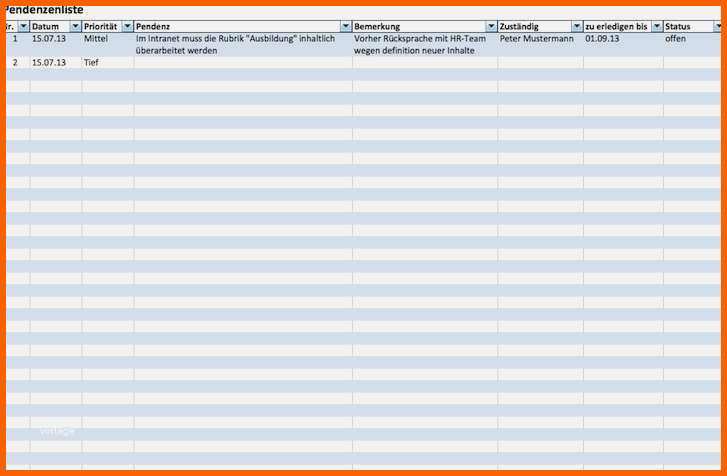 Ausnahmsweise Besprechungsprotokoll Vorlage Excel Hübsch Pendenzenliste