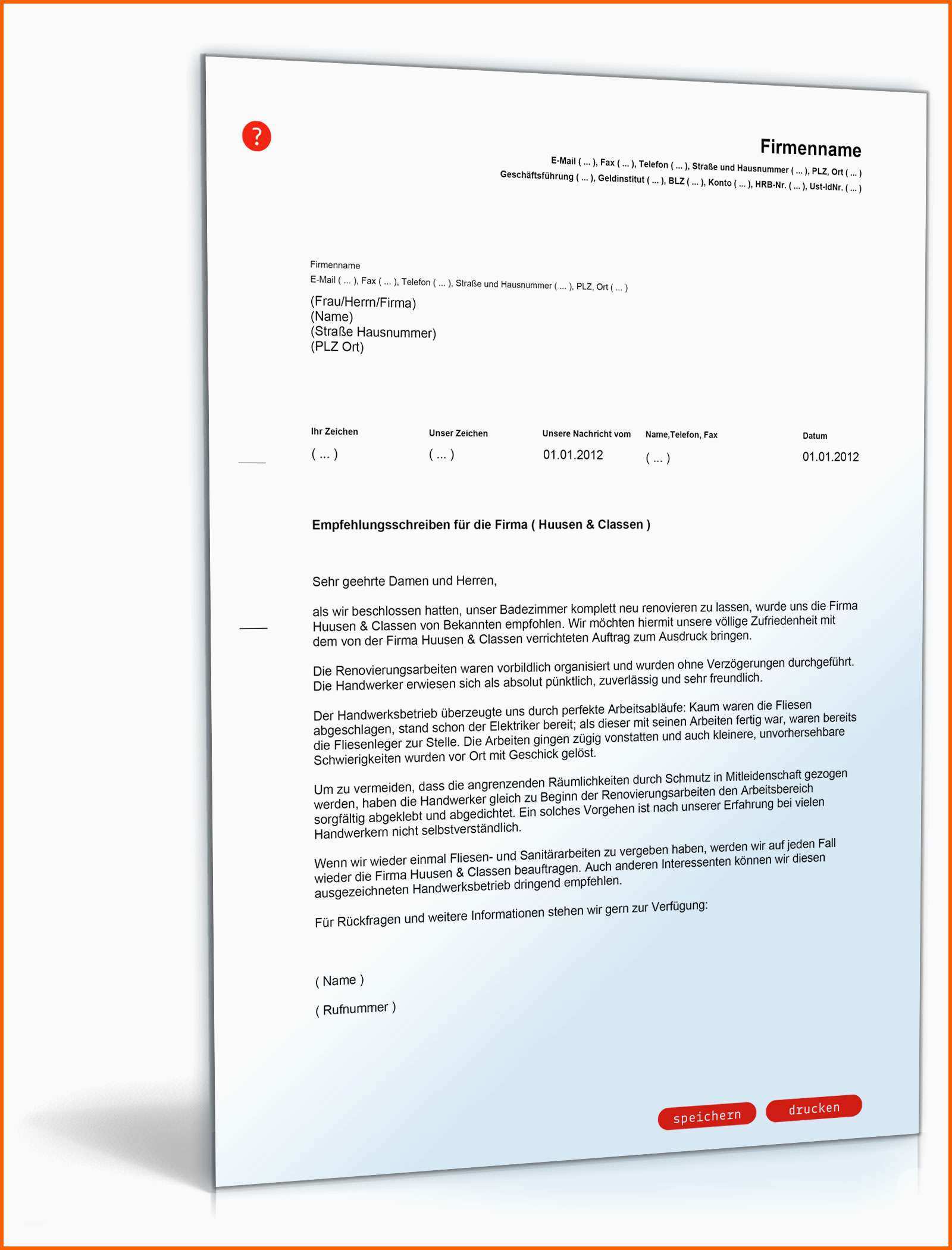 Ausnahmsweise Empfehlungsschreiben Handwerkerbetrieb Muster Vorlage