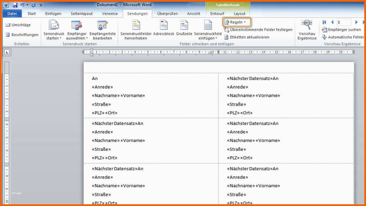 Ausnahmsweise Etikettendruck In Word 2010