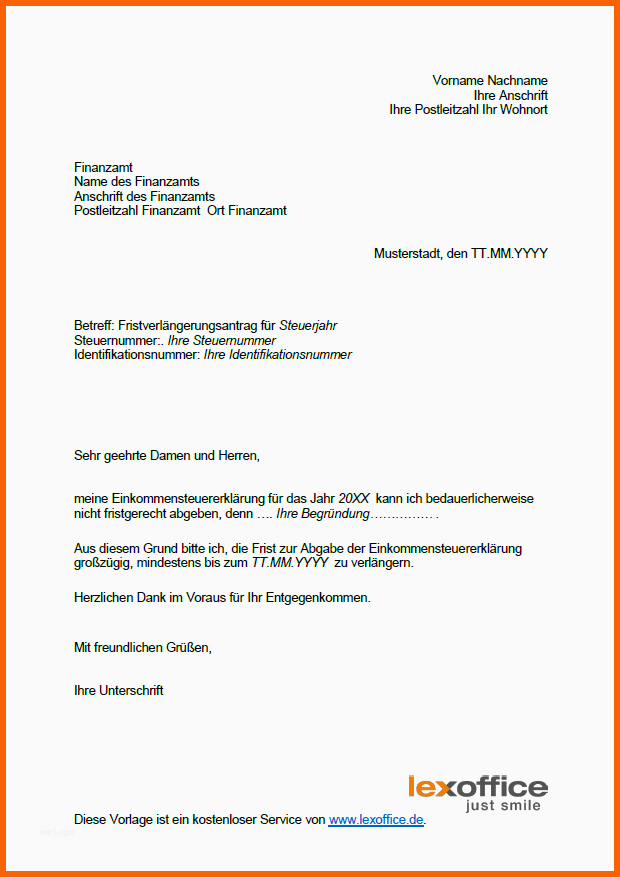 Ausnahmsweise Fristverlängerung Bei Steuererklärung Musterbrief Als