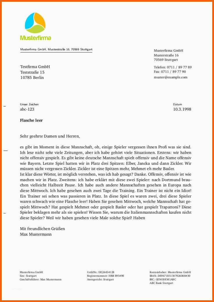 Ausnahmsweise Geschäftsbrief Vorlage Und Muster