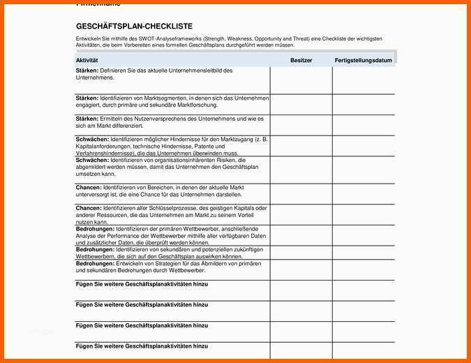 Ausnahmsweise Geschäftsplan Checkliste