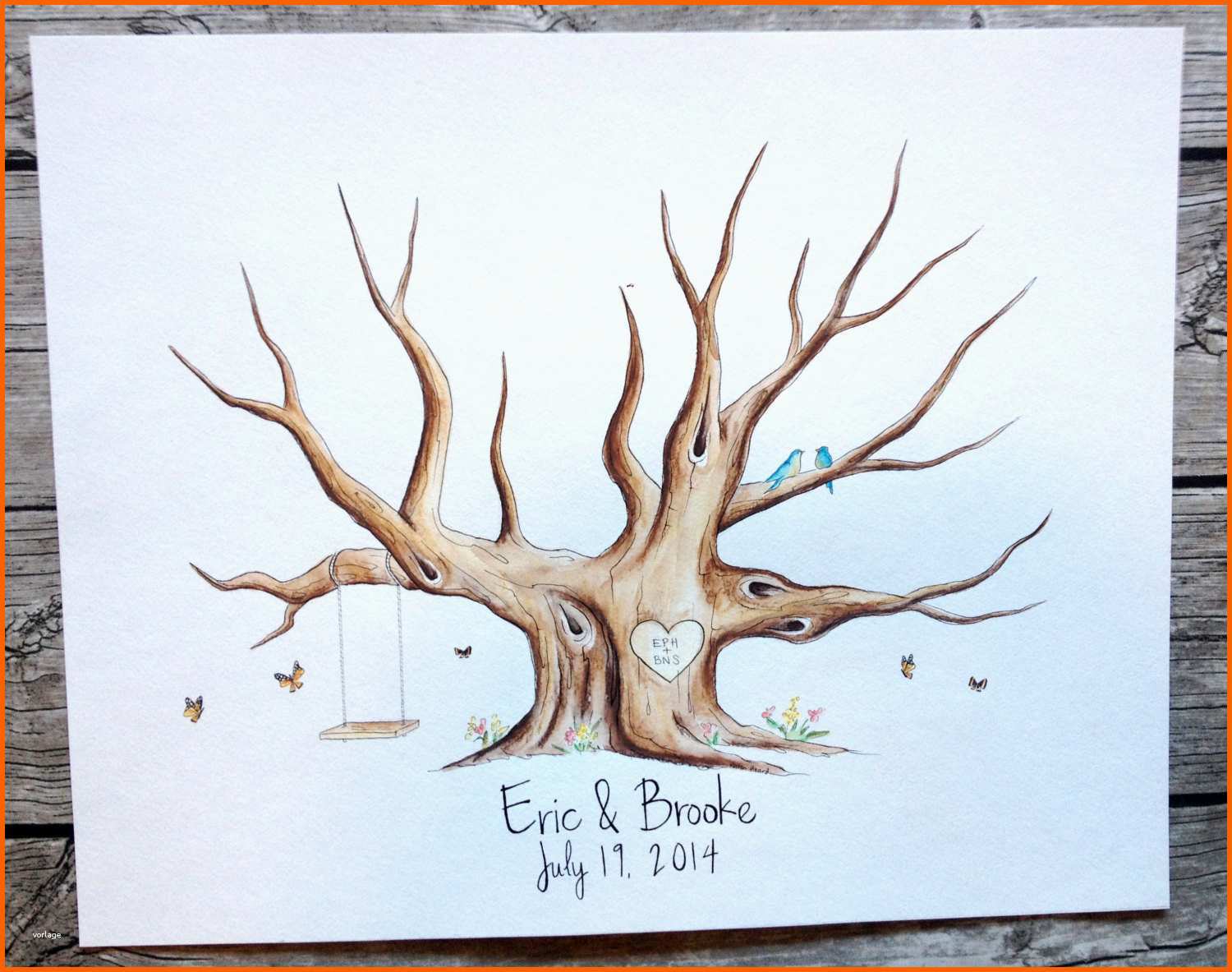hochzeit gast buch baum fingerabdruck