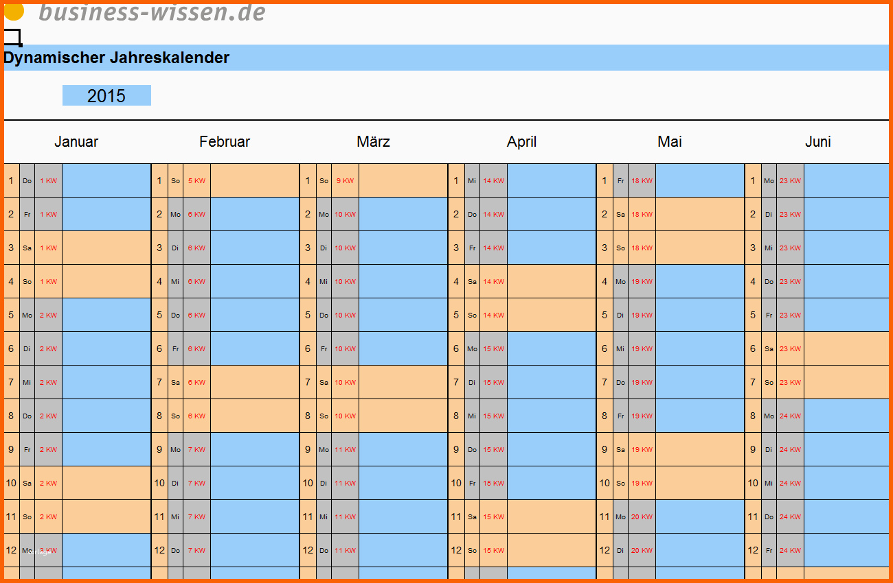 Ausnahmsweise Jahreskalender 2015 Excel Vorlage Zum sofort