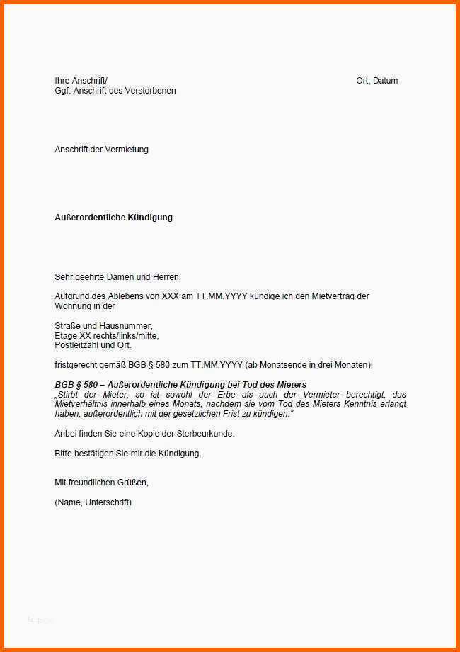 Ausnahmsweise Kündigung Mietvertrag Vorlage Kostenlos Mieter Hübsch