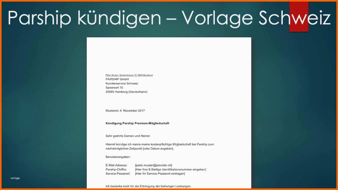 Ausnahmsweise Parship Kündigen Vorlage Schweiz