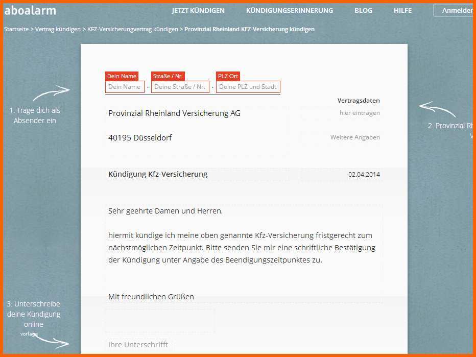 Ausnahmsweise Provinzial Rheinland Kfz Versicherung Kündigung Vorlage