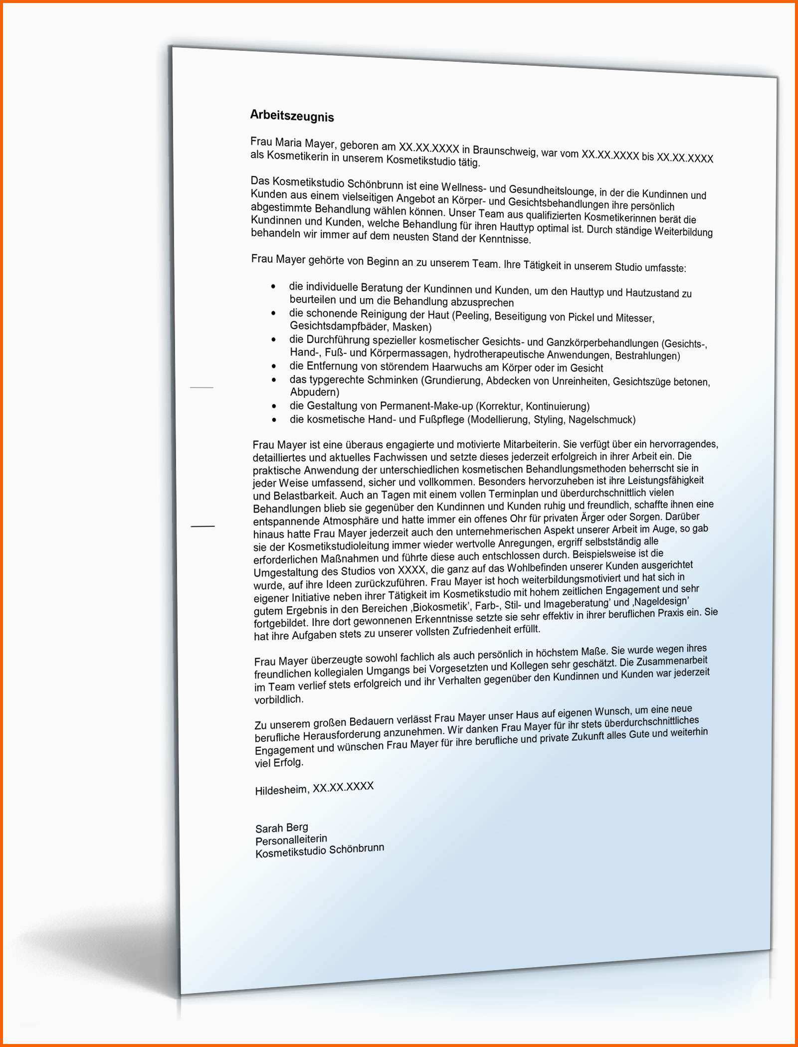 Ausnahmsweise Qualifiziertes Arbeitszeugnis Vorlage