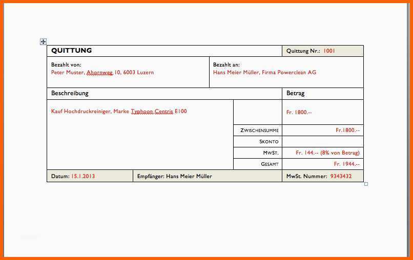 Ausnahmsweise Quittung Vorlage Schweiz – Muster Vorlage