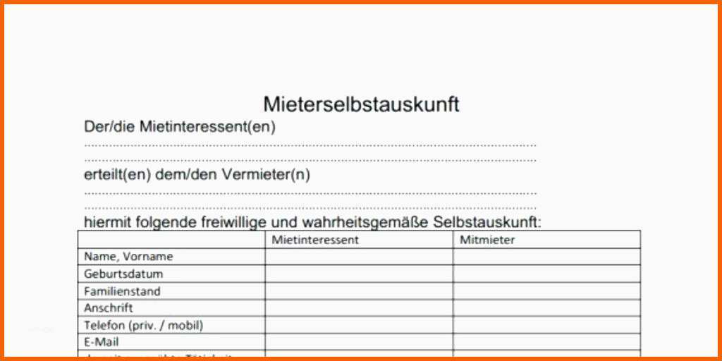 Ausnahmsweise Selbstauskunft Mieter Vorlage