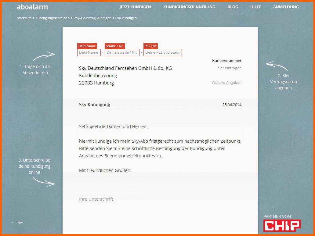 sky kundigung vorlage zum ausdrucken 2
