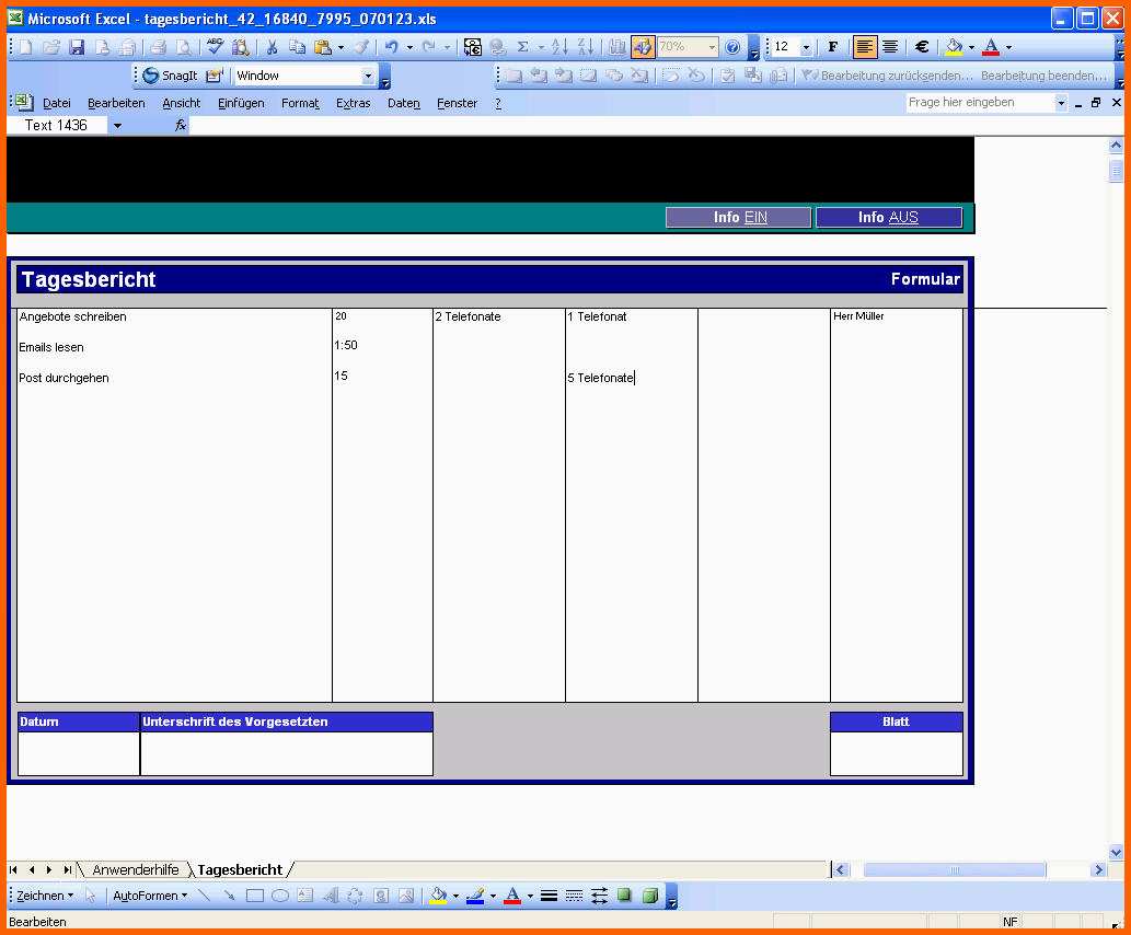 Ausnahmsweise Vorlage Als Download Tagesbericht In Excel