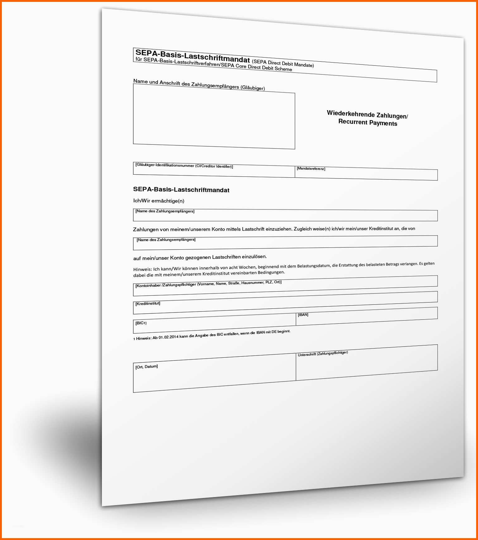 Ausnahmsweise Vorlage Sepa Lastschriftmandat